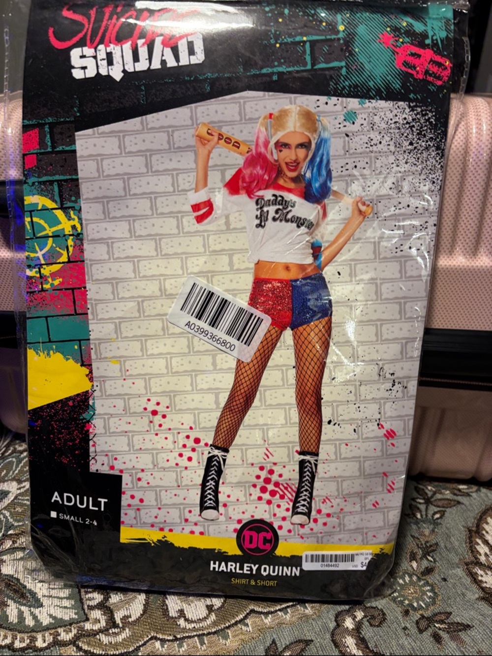 DC Harley Quinn Two-Piece Costume – White Top, Red & Blue Shorts